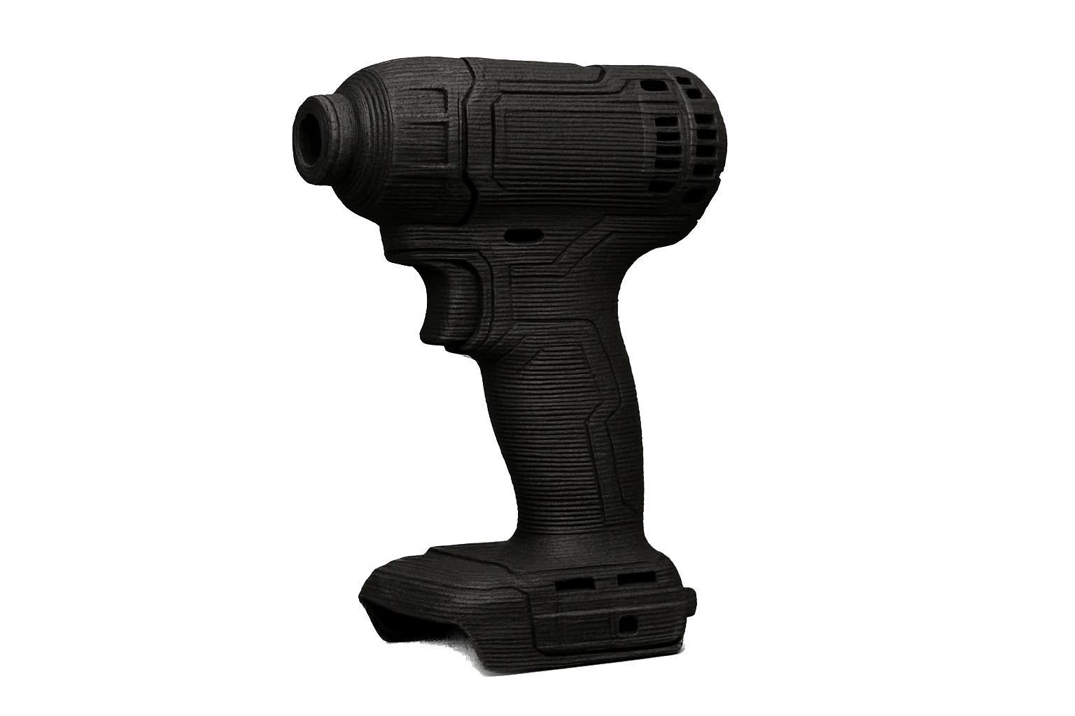 Rev1 ABS part 3D-printed in black ABS, evenly wound
