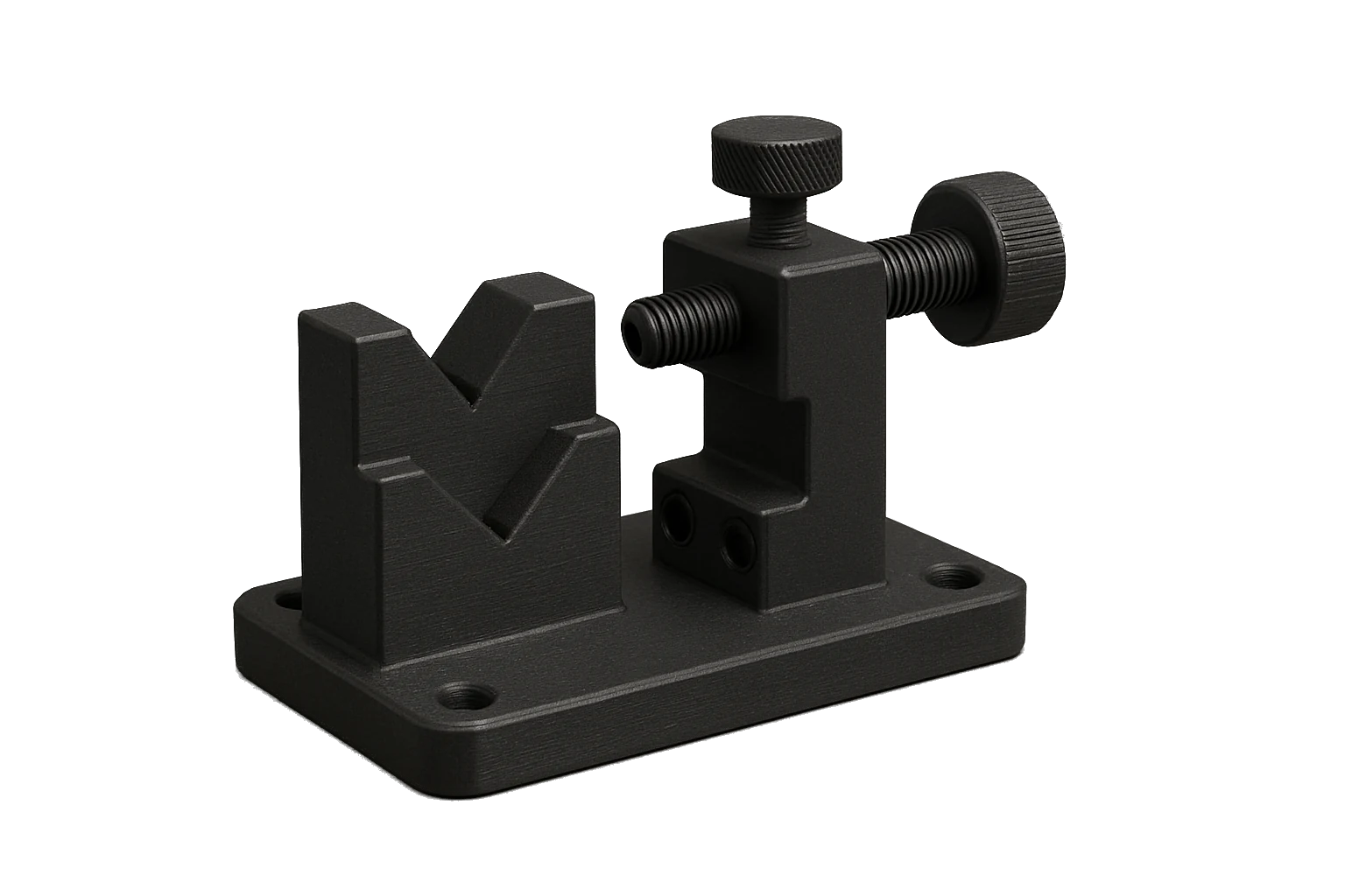 A precision engineering jig and fixture 3D-printed in matte-black carbon-fiber Rev1 ABS-CF