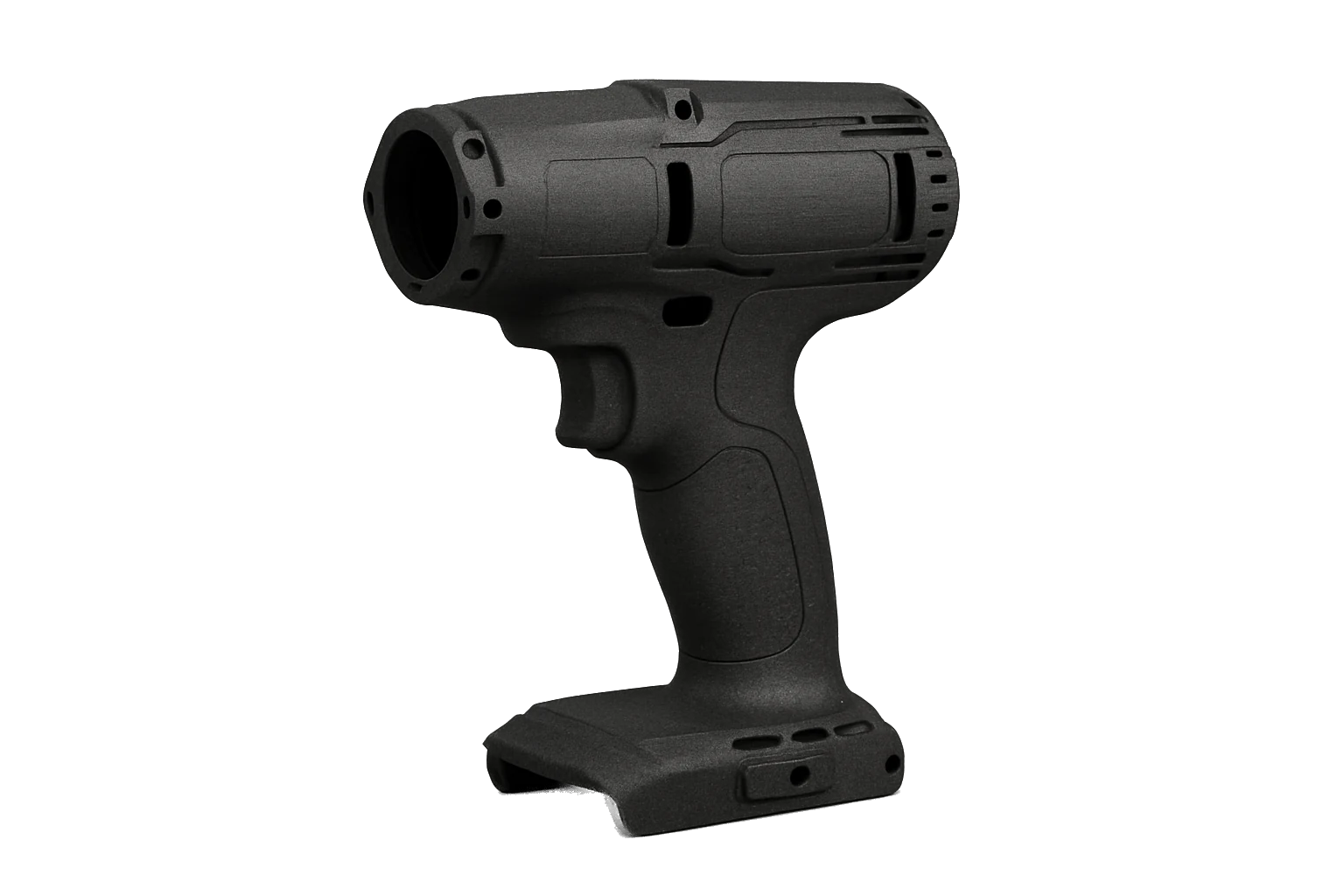 Rev1 ABS-CF part 3D-printed in matte-black carbon-fiber ABS, evenly wound