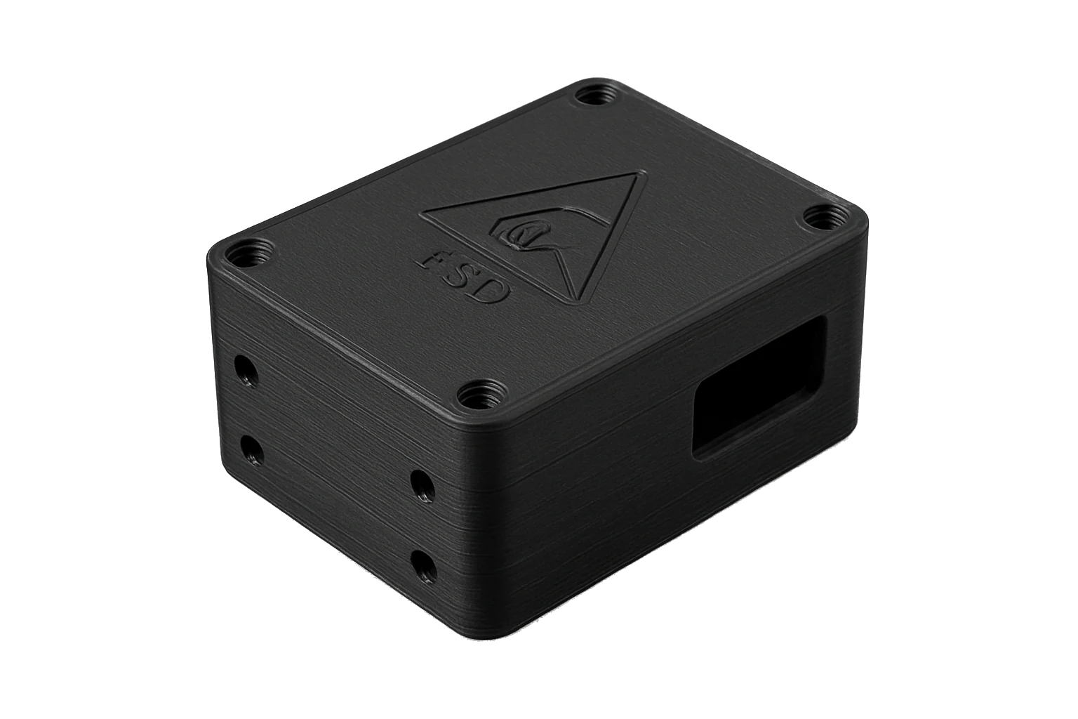 An ESD-safe electronics circuit-board enclosure 3D-printed in matte Conductive Black Rev1 ABS Conductive