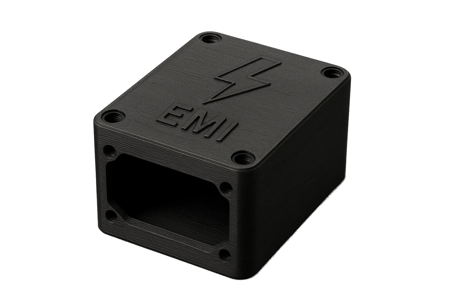 An EMI-shielding electronics housing 3D-printed in matte Conductive Black Rev1 ABS Conductive