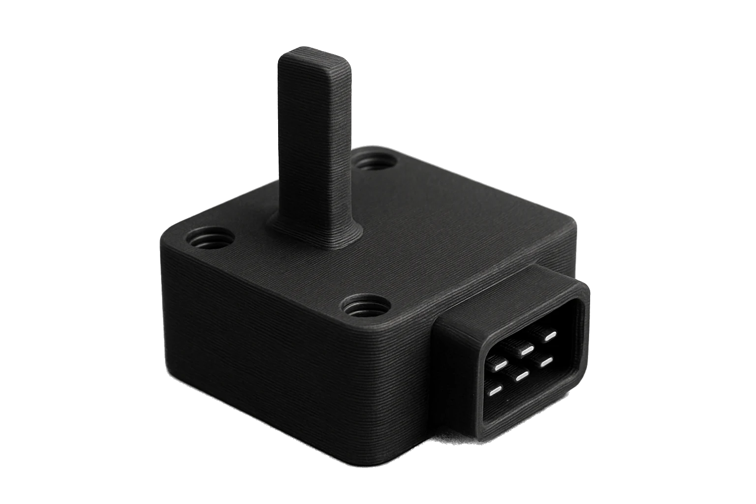 Rev1 ABS Conductive part 3D-printed in matte Conductive Black, evenly wound