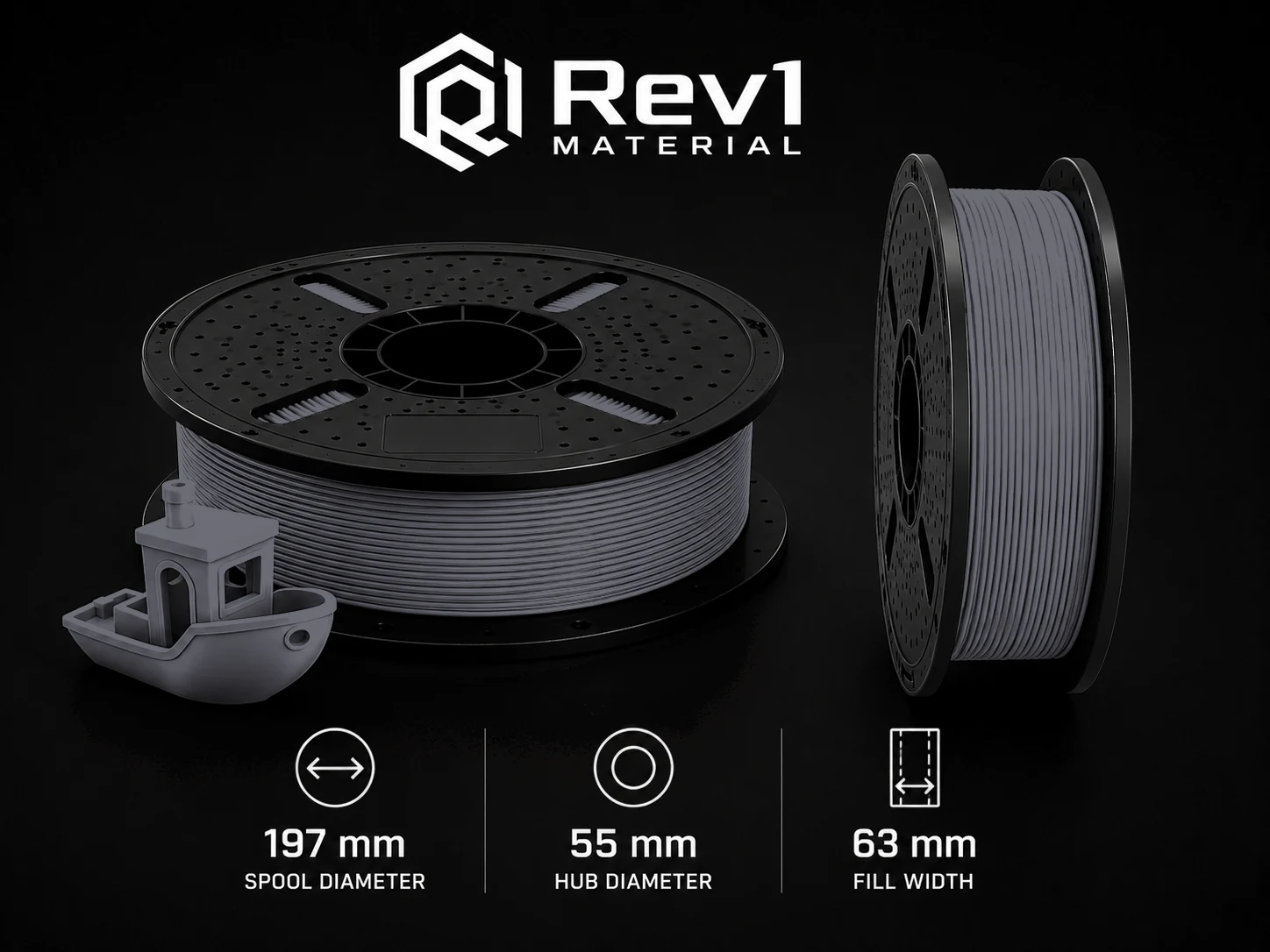 Rev1 ABS Conductive filament spool in matte Conductive Black