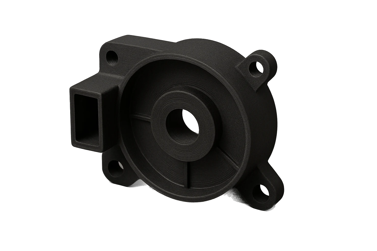 Fire-safe part 3D-printed in black Rev1 ABS Fireproof flame-retardant filament, evenly wound