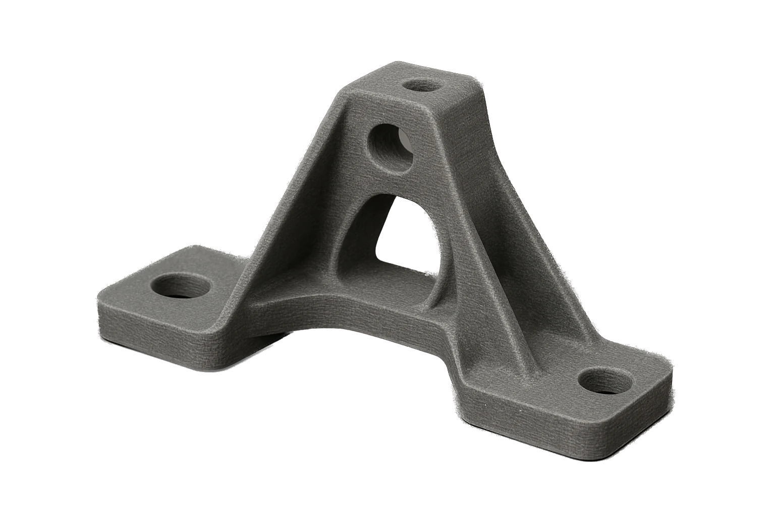 An automotive under-hood structural mounting bracket 3D-printed in grey glass-fiber Rev1 ABS-GF