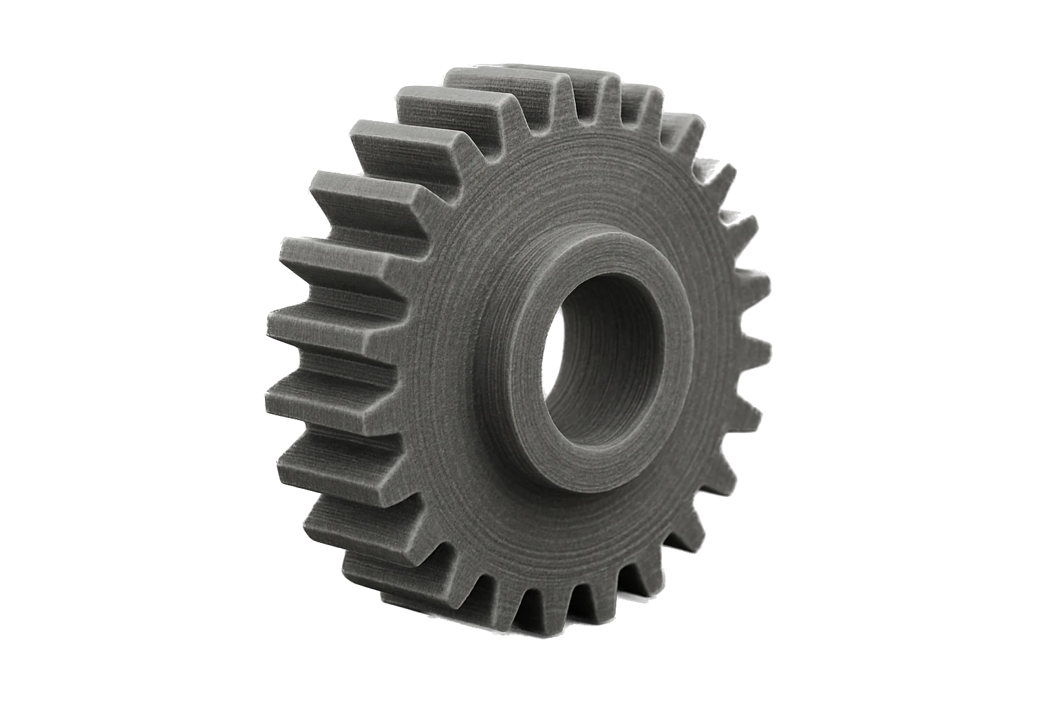 A stiff structural spur gear 3D-printed in grey glass-fiber Rev1 ABS-GF