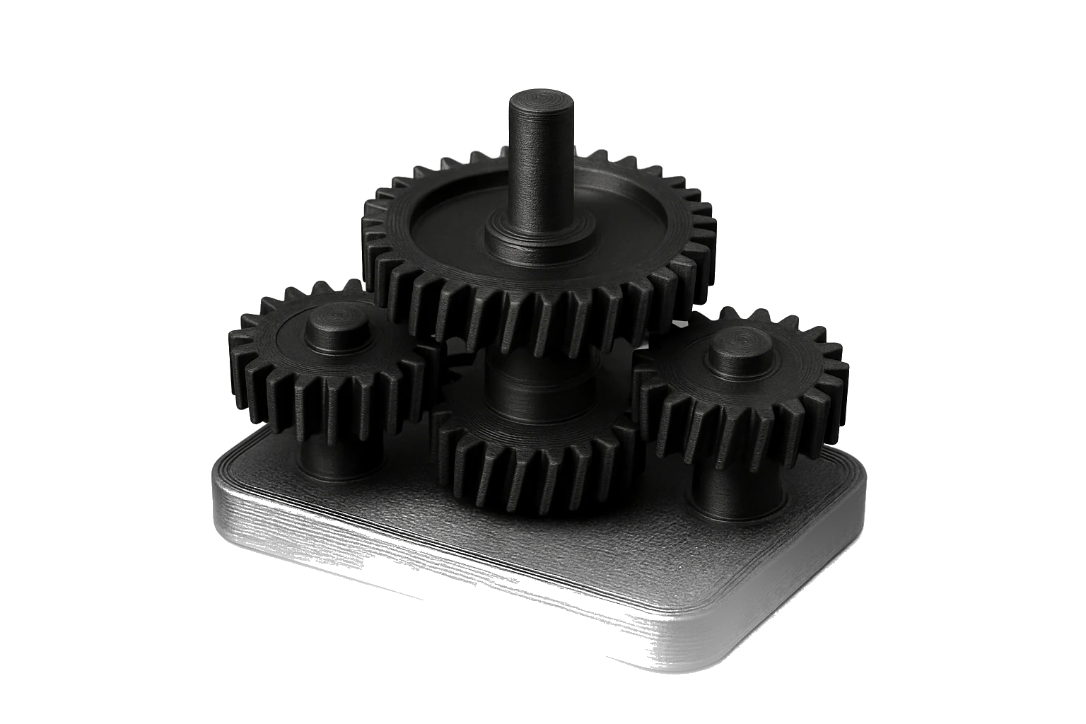A functional geartrain assembly 3D-printed in premium black ABS Pro