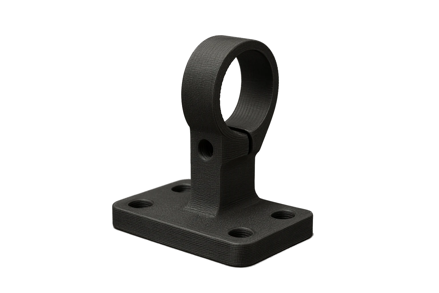 An outdoor equipment mounting bracket 3D-printed in carbon fiber matte-black Rev1 ASA-CF