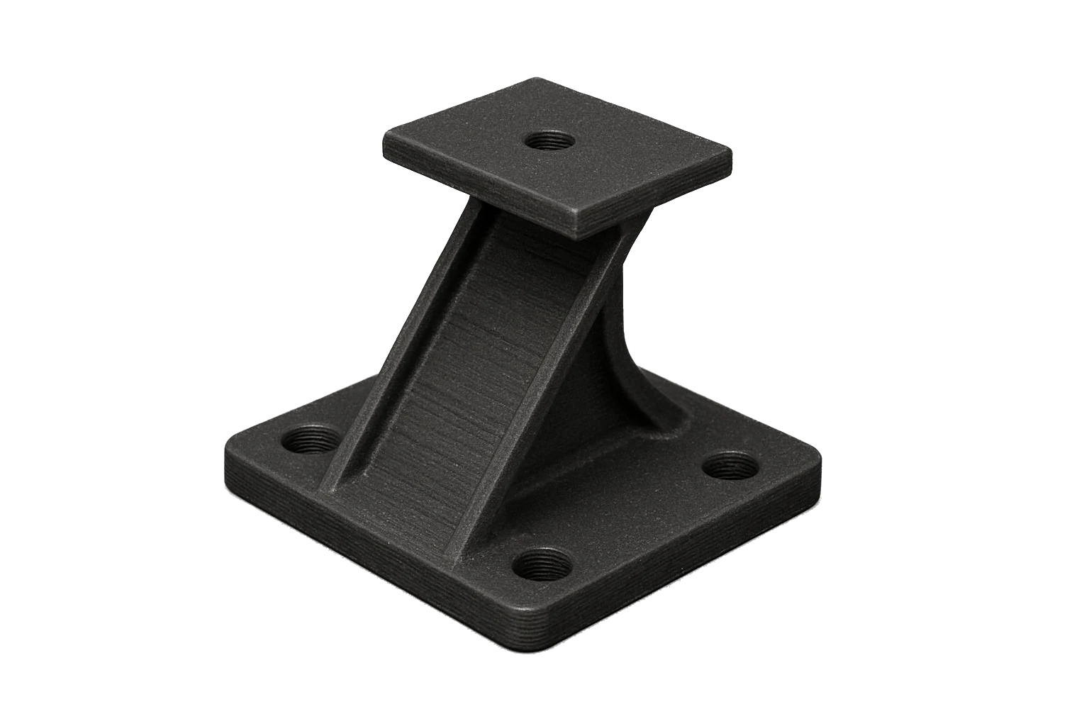 A rooftop solar-panel mounting bracket 3D-printed in carbon fiber matte-black Rev1 ASA-CF