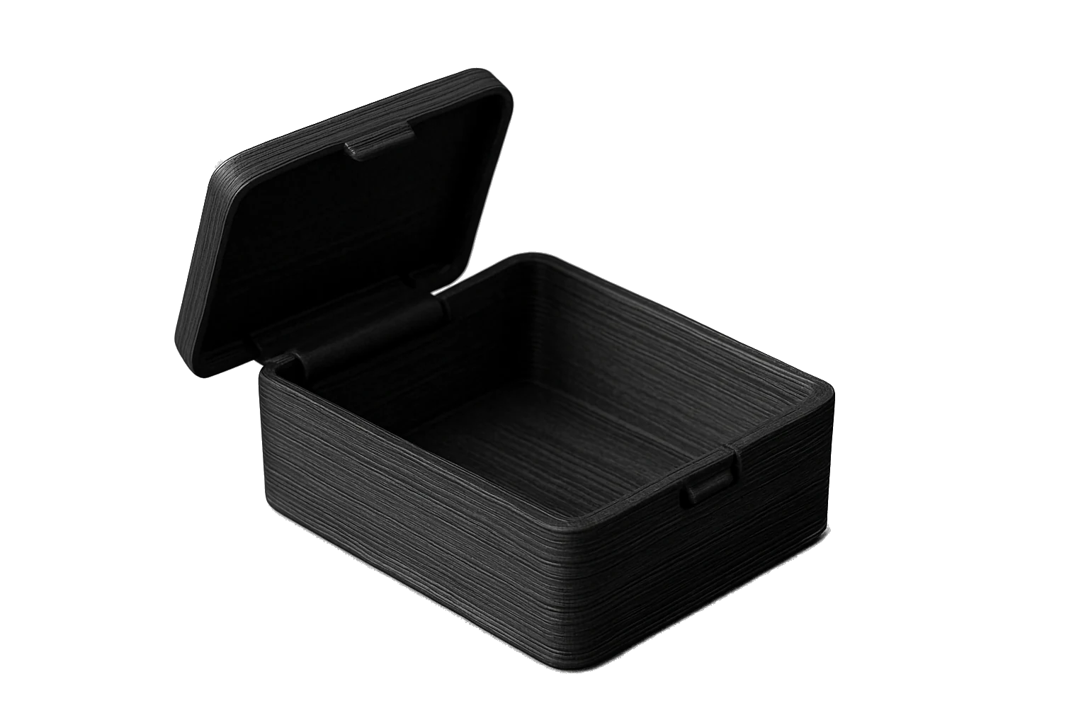 A living-hinge snap-fit box 3D-printed in transparent Rev1 PA12 Nylon