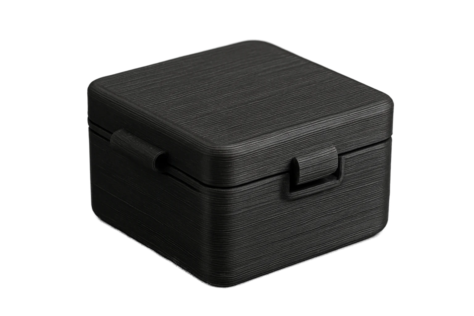A snap-fit enclosure 3D-printed in Rev1 PA12-CF Carbon Fiber Nylon