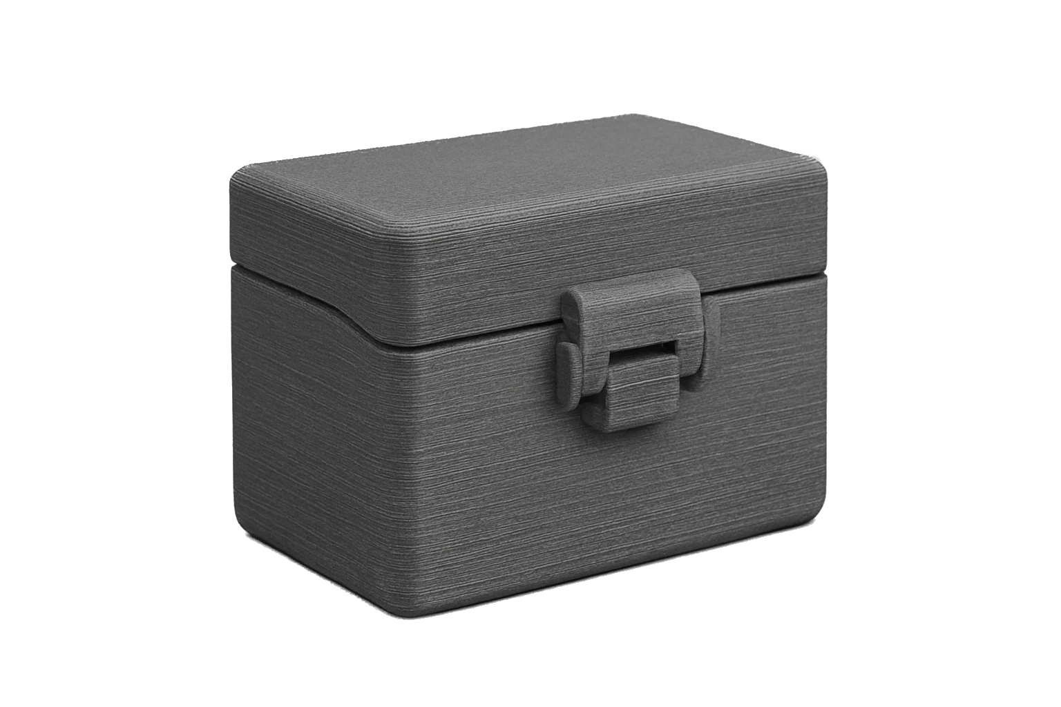 A rigid snap-fit enclosure box 3D-printed in black Rev1 PA6-GF Glass Fiber Nylon