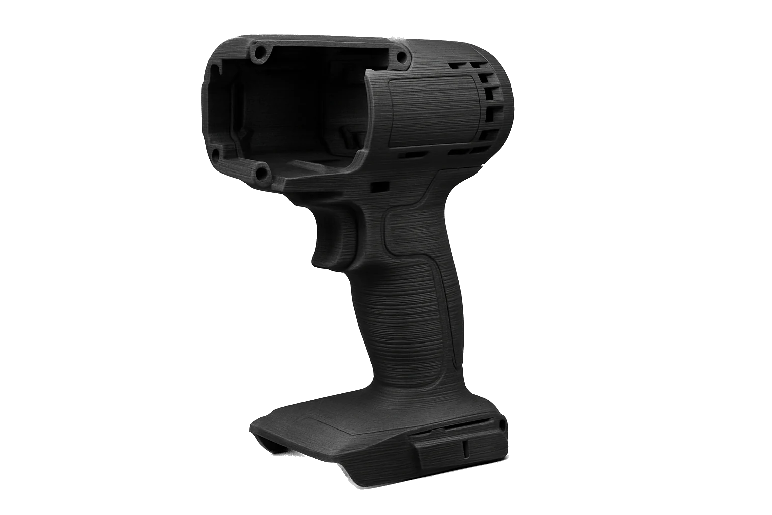 Rev1 PC-ABS Alloy part 3D-printed in black, evenly wound