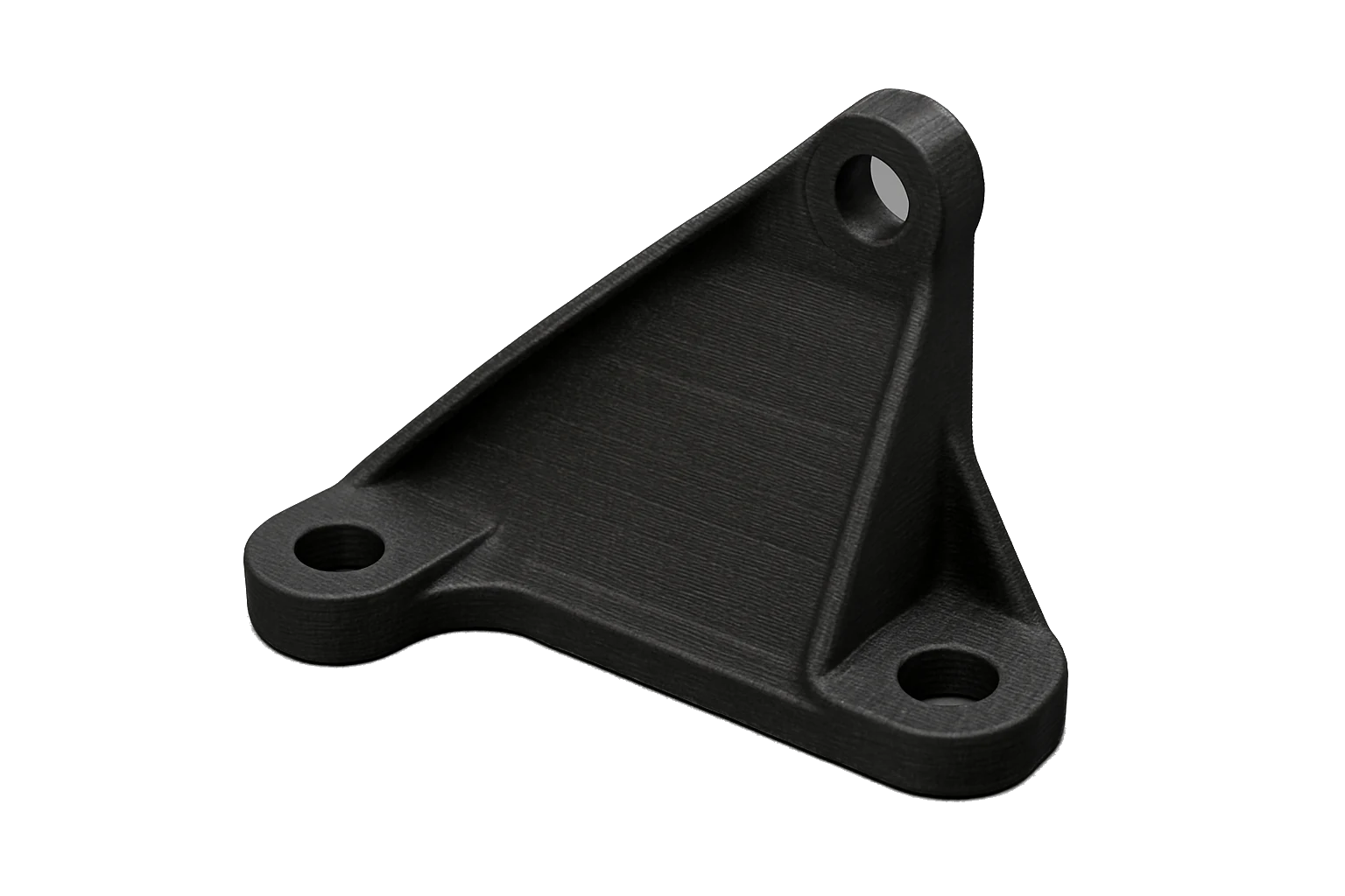 A carbon-black under-hood structural mounting bracket 3D-printed in Rev1 PC+-CF carbon-fiber polycarbonate