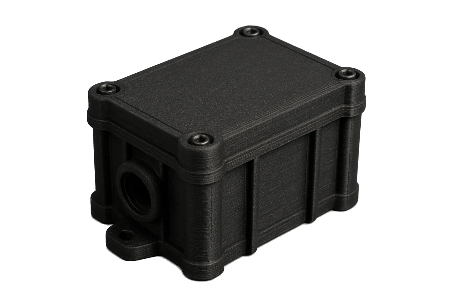 A rugged sealed electronics equipment enclosure 3D-printed in Rev1 PC+-CF carbon-fiber polycarbonate