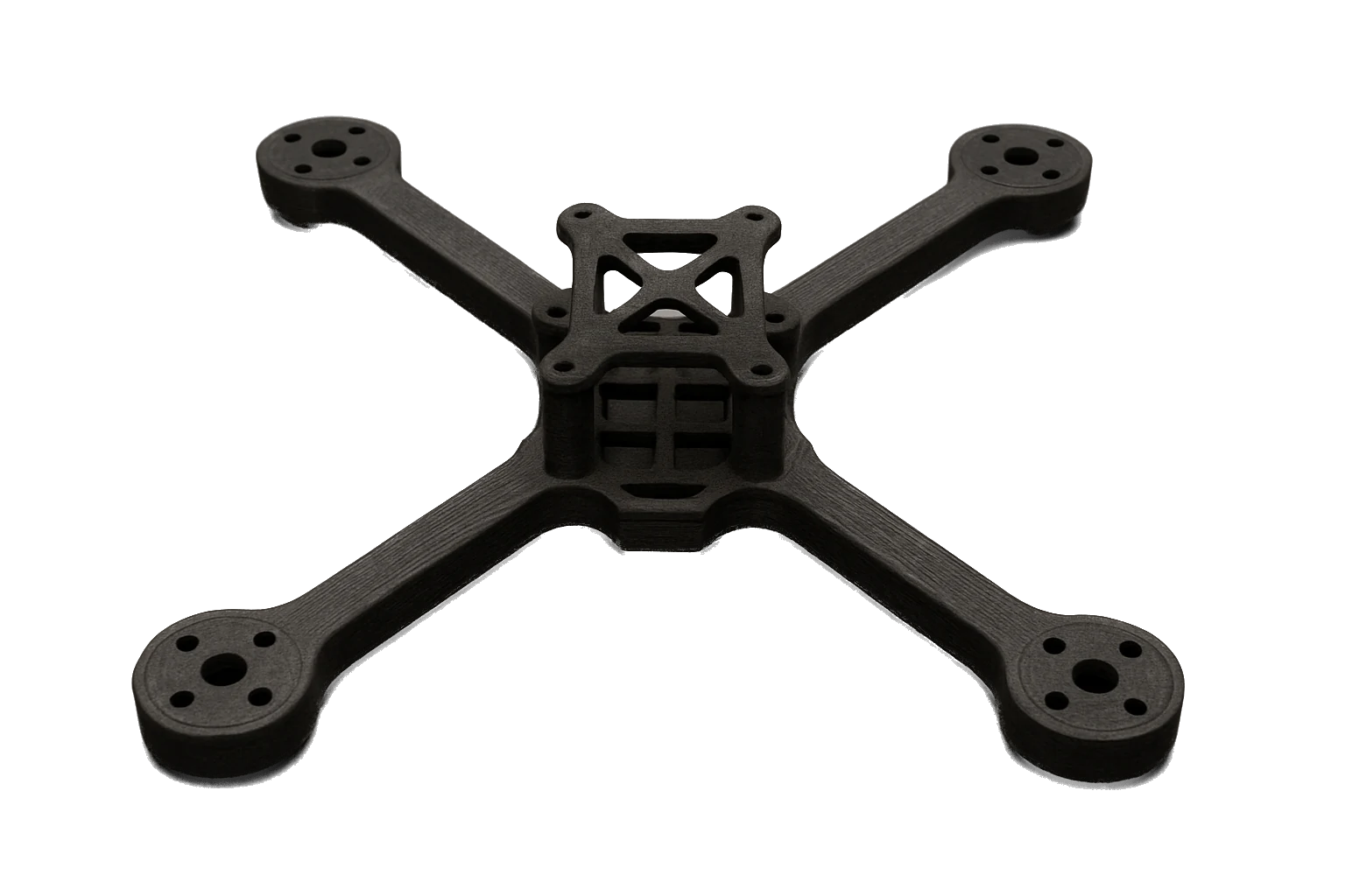 A structural drone and UAV quadcopter frame 3D-printed in Rev1 PC+-CF carbon-fiber polycarbonate