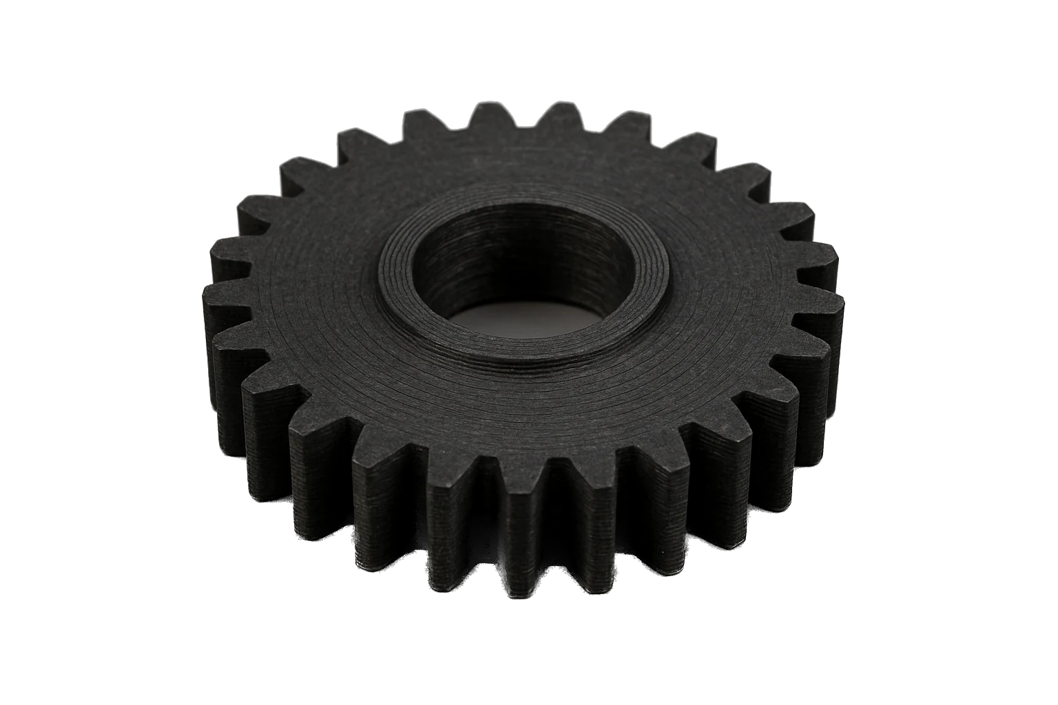 A stiff structural spur gear 3D-printed in Rev1 PC+-CF carbon-fiber polycarbonate