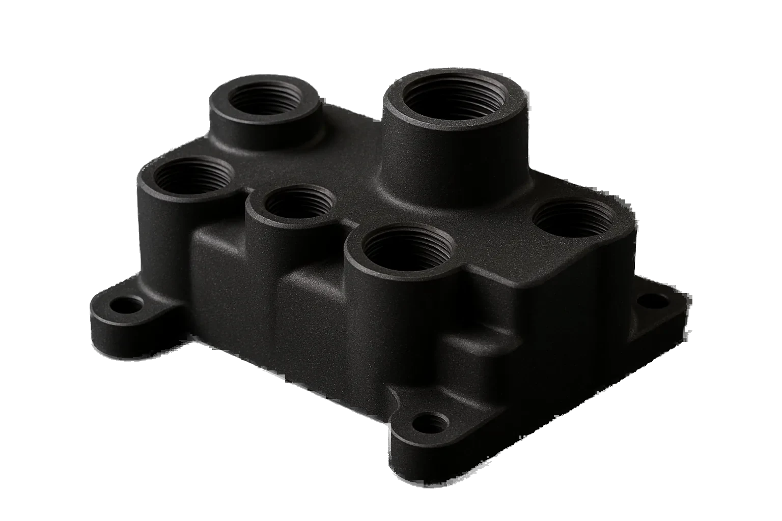 Chemical-resistant fluid manifold 3D-printed in Rev1 PETG-CF