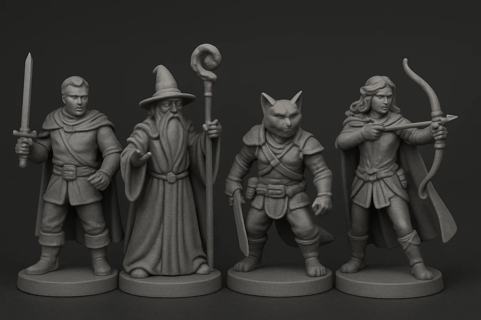 Tabletop miniatures 3D-printed in Rev1 PLA Matte