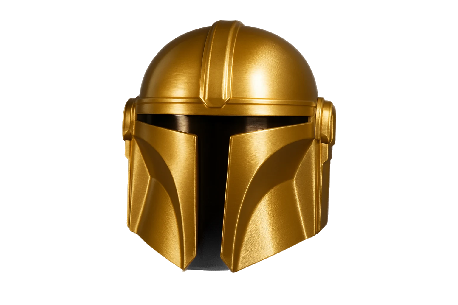 Cosplay helmet 3D-printed in glossy silk PLA with a shiny metallic sheen