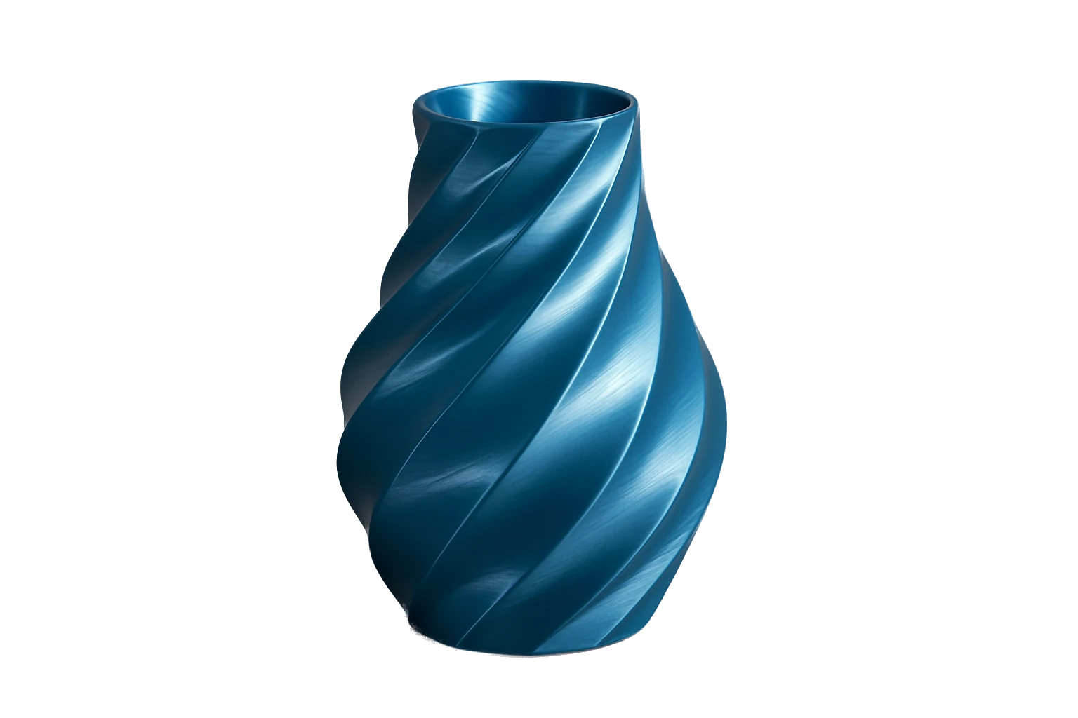 Spiral vase 3D-printed in glossy silk PLA with a shiny single-tone sheen