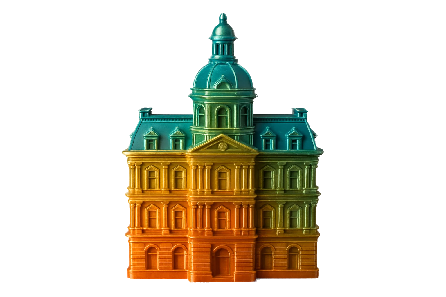 Decorative architectural model 3D-printed in glossy tri-tone silk PLA
