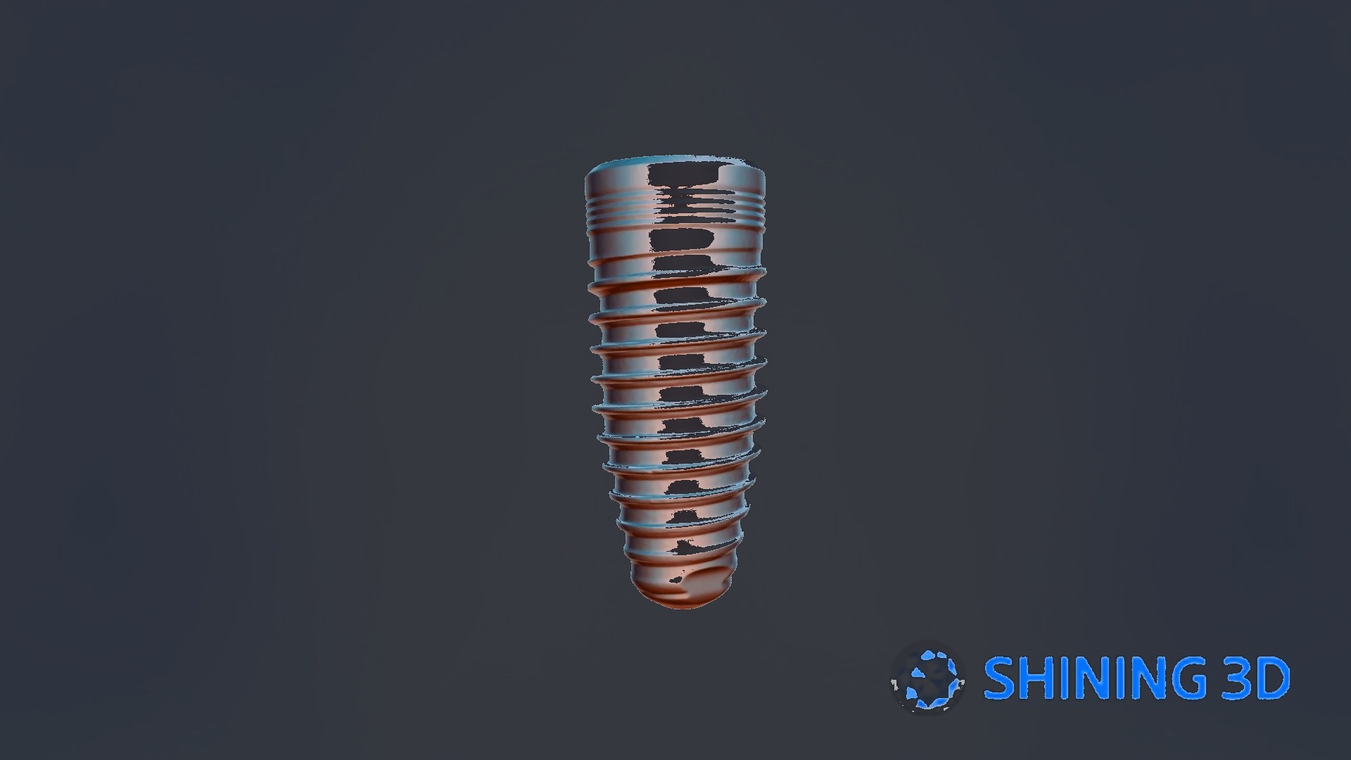 OptimScan Q12 HD scan result &mdash; threaded 10 mm dental implant screw, click to rotate in 3D