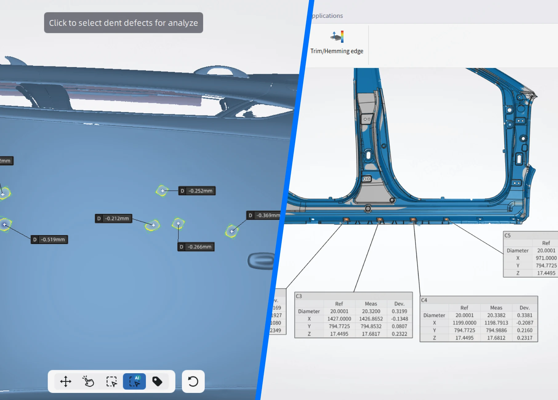 SHINING 3D Inspect application-oriented inspection modules — deviation, GD&T, sheet metal, and dent inspection