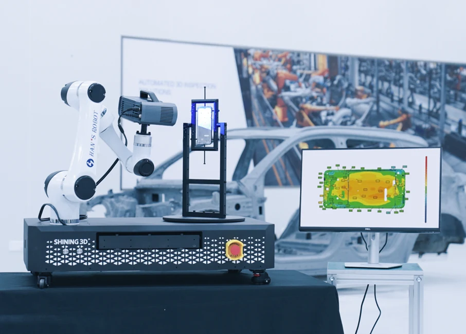 SHINING 3D Inspect automated inspection mode running inside an automated 3D measurement cell