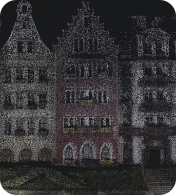RGB-colored raw point cloud of a European street block captured with the Lixel L2 Pro multi-SLAM pipeline