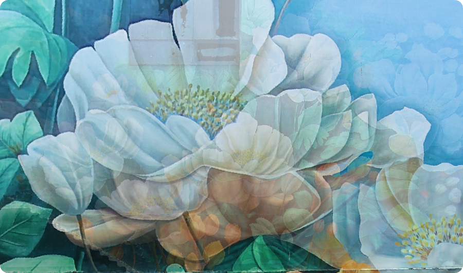 High-fidelity 3D Gaussian Splat capture of an intricate floral mural showing fine-texture color detail from the Lixel L2 Pro