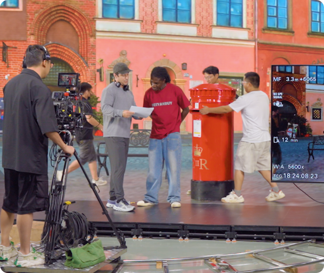 Film and content crew using XGRIDS PortalCam on a street location for virtual production