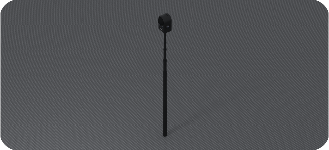 XGRIDS PortalCam mounted on the included extension pole for high and low capture angles